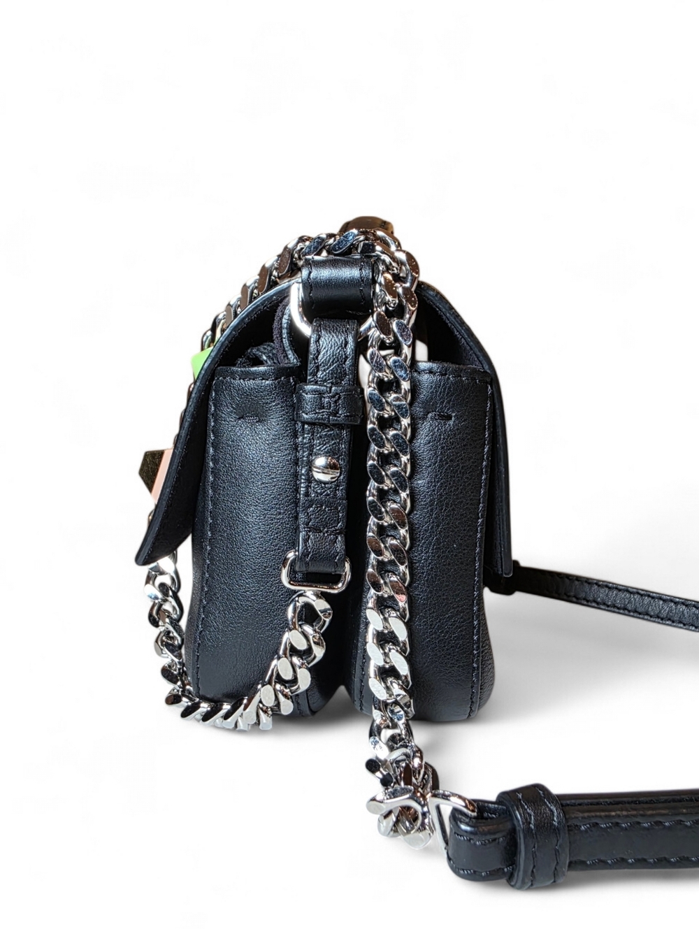 FENDI Double Mini Baguette Studded Crossbody Shoulder Bag Black Leather - Picture 3 of 13